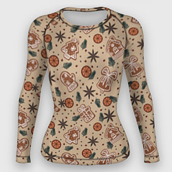Рашгард женский Узор с пряниками и специями для глинтвейна, цвет: 3D-принт