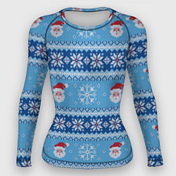 Рашгард женский Вязаный новогодний узор с Дедом Морозом, цвет: 3D-принт
