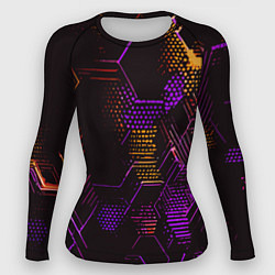 Женский рашгард Жёлто-фиолетовые точки и линии на чёрном фоне