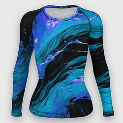 Женский рашгард Синие брызги на чёрном фоне