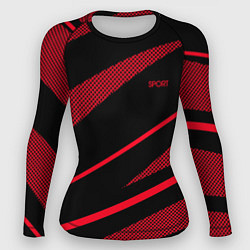 Женский рашгард Sport чёрный и красный полосы