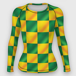 Женский рашгард Желтый и зеленый геометрический паттерн