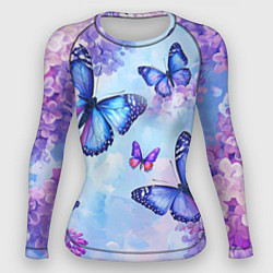 Рашгард женский Бабочки и сирень - нежная голубая живопись, цвет: 3D-принт