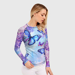 Рашгард женский Бабочки и сирень - нежная голубая живопись, цвет: 3D-принт — фото 2