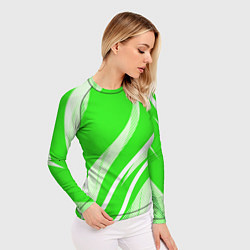 Рашгард женский Яблочный зелёный абстракция с полосами, цвет: 3D-принт — фото 2