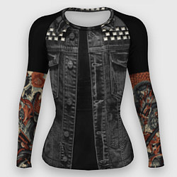 Рашгард женский Джинсовка с татуировкой дракона и самурая - имитац, цвет: 3D-принт