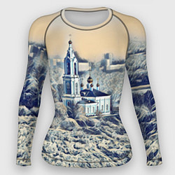 Рашгард женский Храм на фоне современного города, цвет: 3D-принт