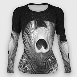 Женский рашгард Изогнутые белые перья павлина - чб иллюстрация