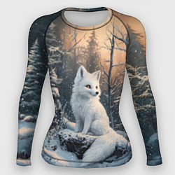 Рашгард женский Белый лисенок в зимнем лесу, цвет: 3D-принт