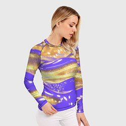 Рашгард женский Фиолетово-золотая жидкая текстура, цвет: 3D-принт — фото 2