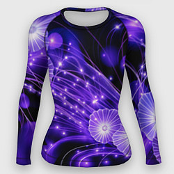 Женский рашгард Силуэты цветов на темном фоне - фиолетовое свечени