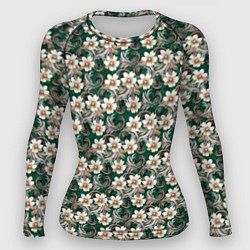 Женский рашгард Цветочный паттерн зелёный