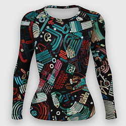 Рашгард женский Чёрный с абстрактными полосами, цвет: 3D-принт