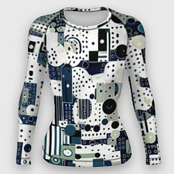 Женский рашгард Чёрно-белый с синий абстракция фигуры точки