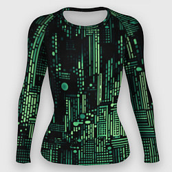 Женский рашгард Чёрно-зелёный абстракция точки полоски