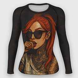 Рашгард женский Рыжая девушка в очках с тату, цвет: 3D-принт
