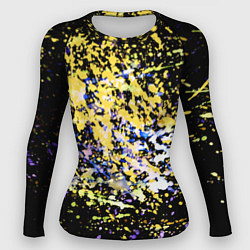 Рашгард женский Желто синяя краска на черном, цвет: 3D-принт