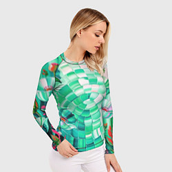 Рашгард женский Психоделика -зелёные цветы, цвет: 3D-принт — фото 2