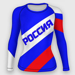 Рашгард женский Россия на синем фоне и триколор, цвет: 3D-принт