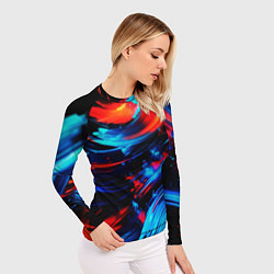 Рашгард женский Синие и красные мазки краски на черном, цвет: 3D-принт — фото 2