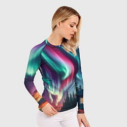 Рашгард женский Разноцветное полярное сияние, цвет: 3D-принт — фото 2