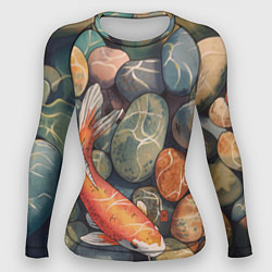 Рашгард женский Акварельный Кои карп и камушки галька, цвет: 3D-принт