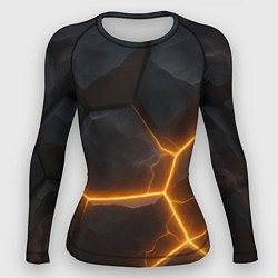 Рашгард женский Черные плиты с оранжевой молнией, цвет: 3D-принт