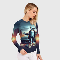 Рашгард женский Бендер рядом с Ламбо и рассыпанным баблом, цвет: 3D-принт — фото 2