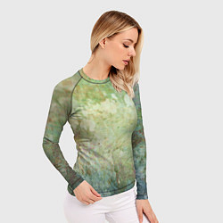 Рашгард женский Абстракция - faded spots on a green background, цвет: 3D-принт — фото 2