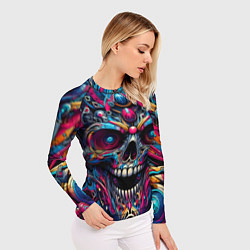 Рашгард женский Colorful cyber skull - pattern, цвет: 3D-принт — фото 2