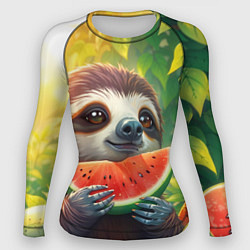 Рашгард женский Милаха ленивец с арбузом, цвет: 3D-принт
