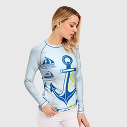 Рашгард женский Якорь и корабли, цвет: 3D-принт — фото 2