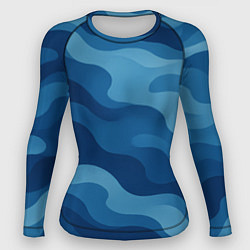 Рашгард женский Синие волнистые линии в виде камуфляжа, цвет: 3D-принт