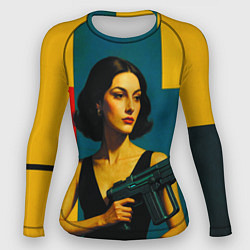 Рашгард женский Девушка с ретрофутуристическим автоматом поп-арт 1, цвет: 3D-принт