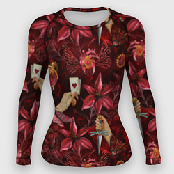 Женский рашгард Бордовая готика с сердцем, лилиями и мотыльками