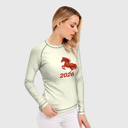 Рашгард женский Символ 2026 года красная огненная лошадь, цвет: 3D-принт — фото 2