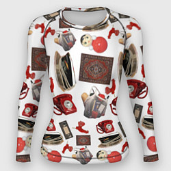 Рашгард женский Неваляшка утюг ретро авоська петушок телефон, цвет: 3D-принт