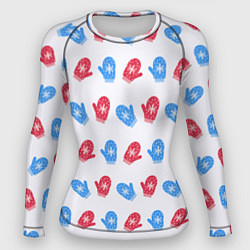 Рашгард женский Голубые и красные варежки, цвет: 3D-принт