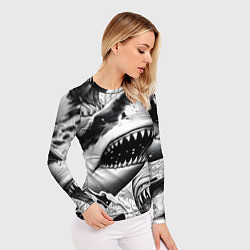 Рашгард женский Белая акула - стая, цвет: 3D-принт — фото 2