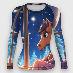 Женский рашгард Лошадка зимней звездной ночью