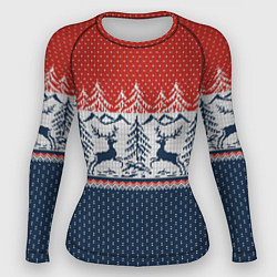 Рашгард женский Вязаный узор с оленями, цвет: 3D-принт