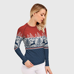 Рашгард женский Вязаный узор с оленями, цвет: 3D-принт — фото 2