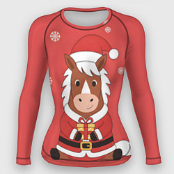 Рашгард женский Новогодняя лошадка с подарком, цвет: 3D-принт