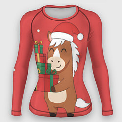 Женский рашгард Новогодняя лошадка с подарками