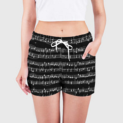 Шорты женские Ноты - белые на черном, цвет: 3D-принт — фото 2