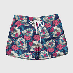 Женские шорты Реалистичные черепа с розами