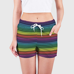 Шорты женские Этнический радужный орнамент, цвет: 3D-принт — фото 2