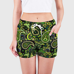 Шорты женские Ярко зеленые славянские узоры, цвет: 3D-принт — фото 2