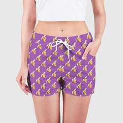 Шорты женские Бананы на лиловом паттерн, цвет: 3D-принт — фото 2