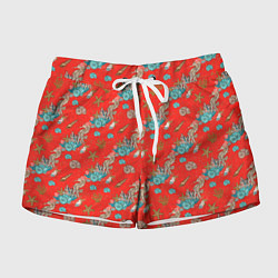 Шорты женские Морские коньки паттерн, цвет: 3D-принт
